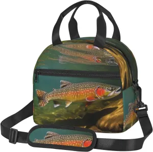 Brook Trout Fly Fishing Print Lunch Bag for Women Men Insulated Lunch Box Reusable Lunch Tote Bags with Adjustable Shoulder Strap Large Capacity Lunch Container Bag for Work, Travel, Outdoor