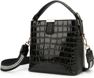 Bucket Bag and Purse For Women Shiny Patent Leather Hobo Bag and Zipper Shoulder Handbag Top Handle Satchel