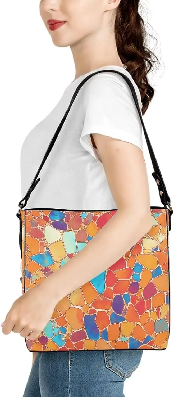 Bucket Bag Rainbow Stripes Shoulder Purses for Women, Tie Dye Hobo Tote Ladies Crossbody Bag PU Leather