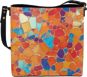 Bucket Bag Rainbow Stripes Shoulder Purses for Women, Tie Dye Hobo Tote Ladies Crossbody Bag PU Leather