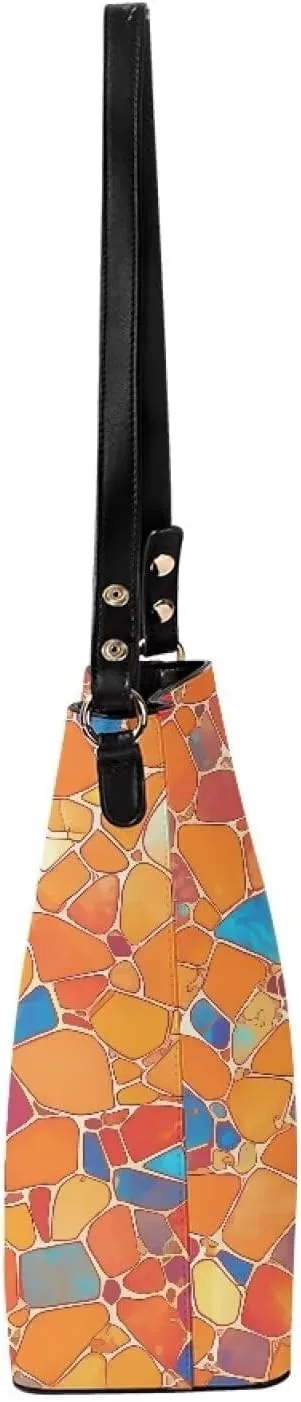 Bucket Bag Rainbow Stripes Shoulder Purses for Women, Tie Dye Hobo Tote Ladies Crossbody Bag PU Leather