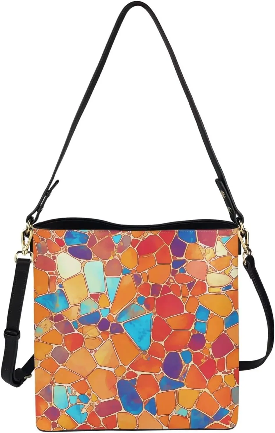 Bucket Bag Rainbow Stripes Shoulder Purses for Women, Tie Dye Hobo Tote Ladies Crossbody Bag PU Leather