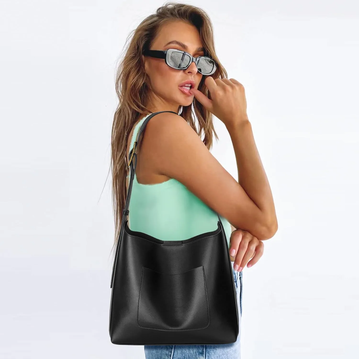Bucket Bag Tote Purse for Women Vegan Leather Shoulder Bag Trendy Hobo Purse and Handbags with Adjustable Strap