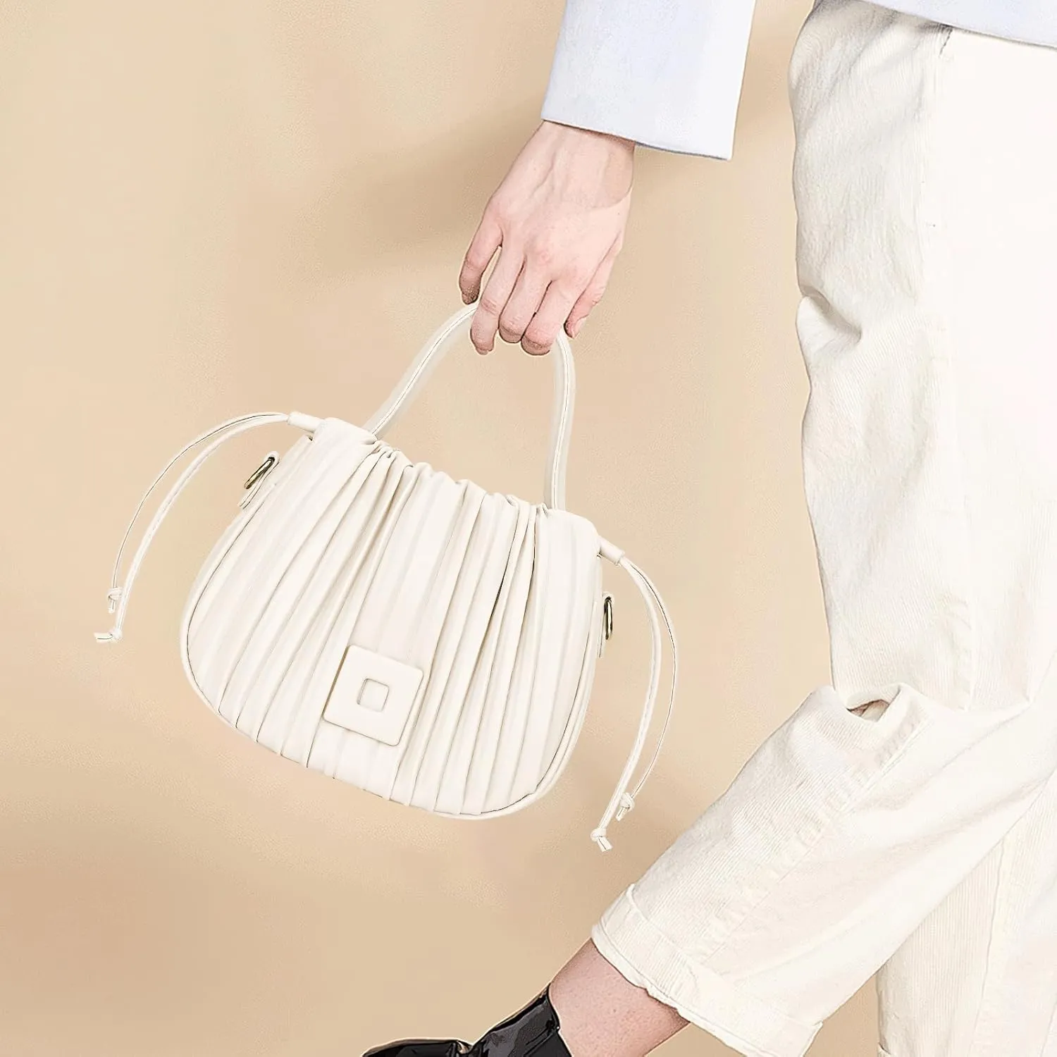 Bucket Bags for Women Drawstring Pleated Shoulder Handbag Hobo Crossbody Bucket Purses