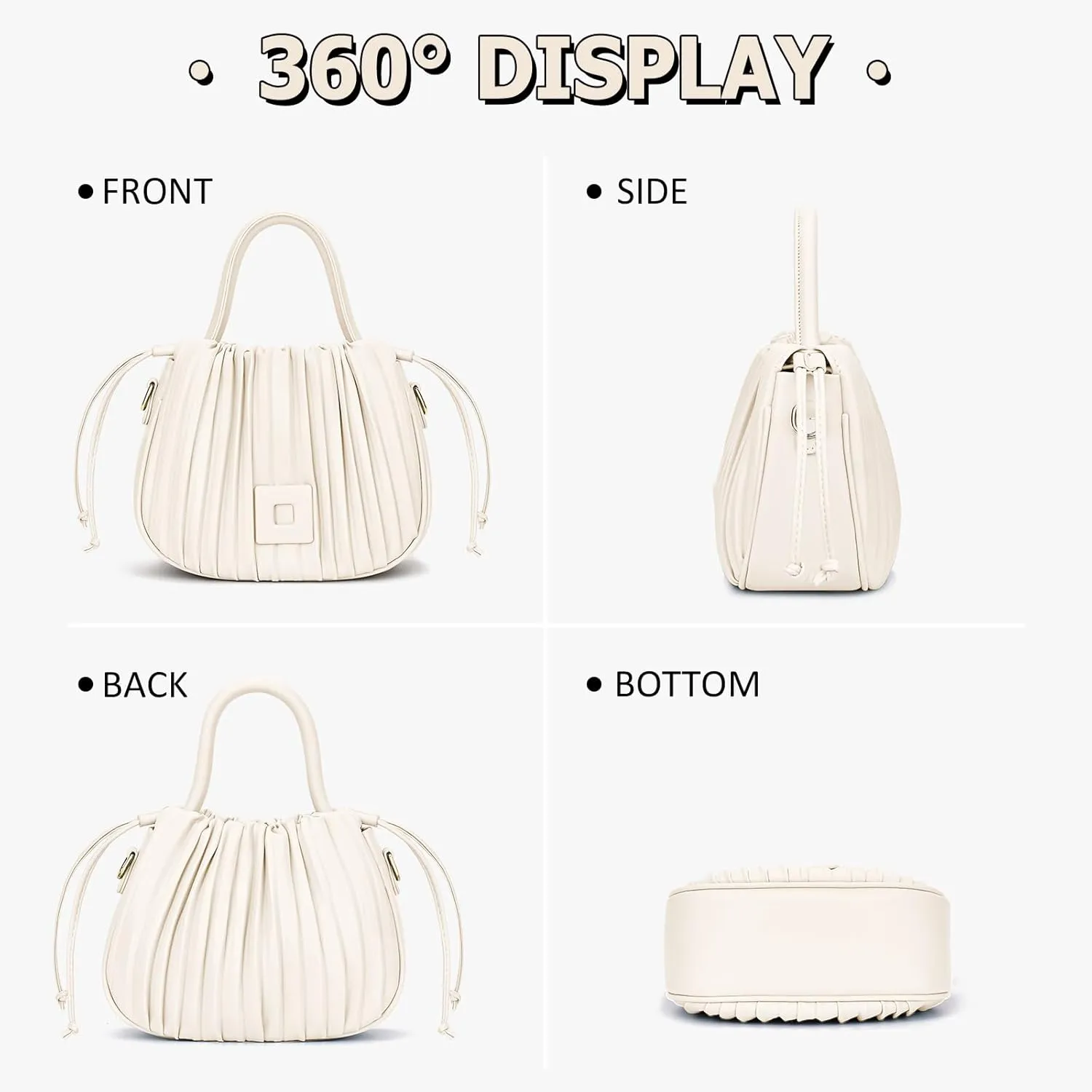 Bucket Bags for Women Drawstring Pleated Shoulder Handbag Hobo Crossbody Bucket Purses