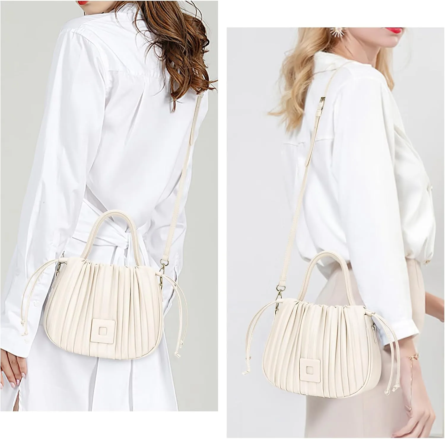 Bucket Bags for Women Drawstring Pleated Shoulder Handbag Hobo Crossbody Bucket Purses
