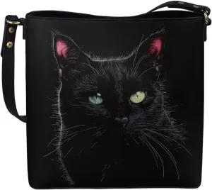 Bucket Bags Purses for Women with Adjustable Strap, Black Cat Print PU Leather Tote Handbags Top Handle Satchel