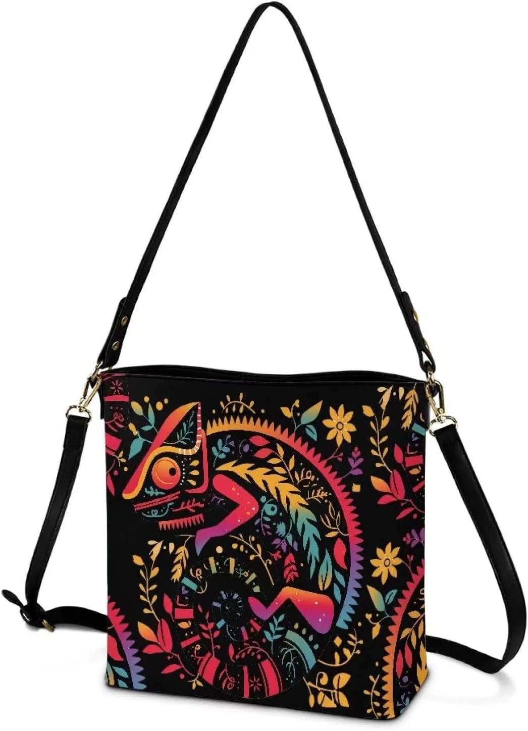 Bucket Bags Purses for Women with Adjustable Strap, Black Cat Print PU Leather Tote Handbags Top Handle Satchel