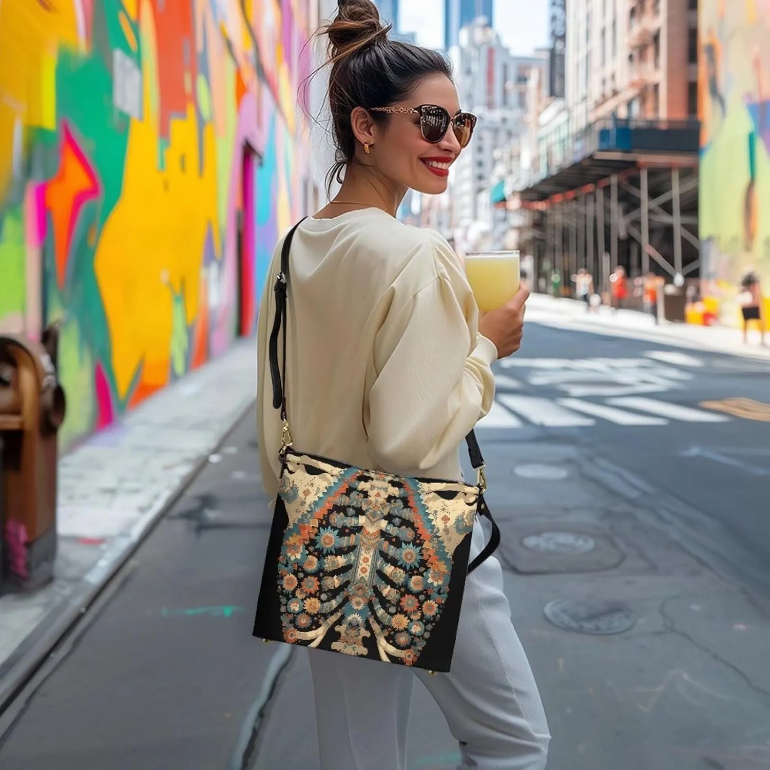 Bucket Bags Purses for Women with Adjustable Strap, Black Cat Print PU Leather Tote Handbags Top Handle Satchel