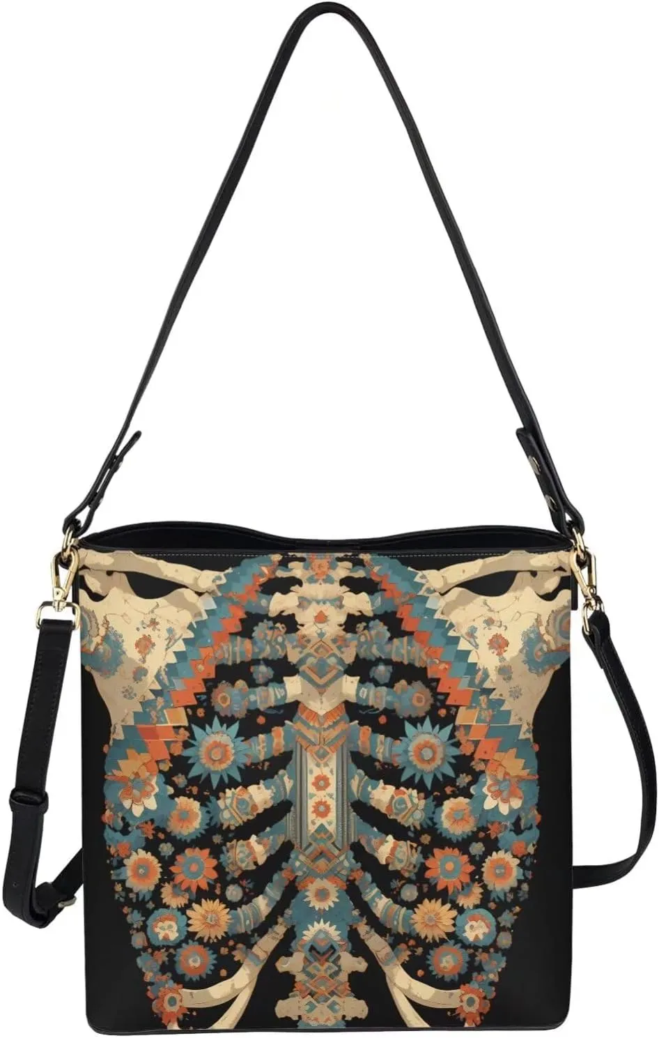 Bucket Bags Purses for Women with Adjustable Strap, Black Cat Print PU Leather Tote Handbags Top Handle Satchel