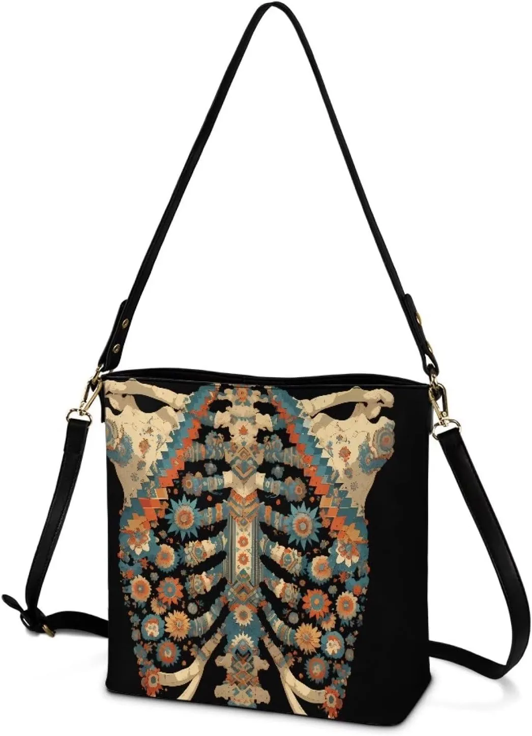 Bucket Bags Purses for Women with Adjustable Strap, Black Cat Print PU Leather Tote Handbags Top Handle Satchel
