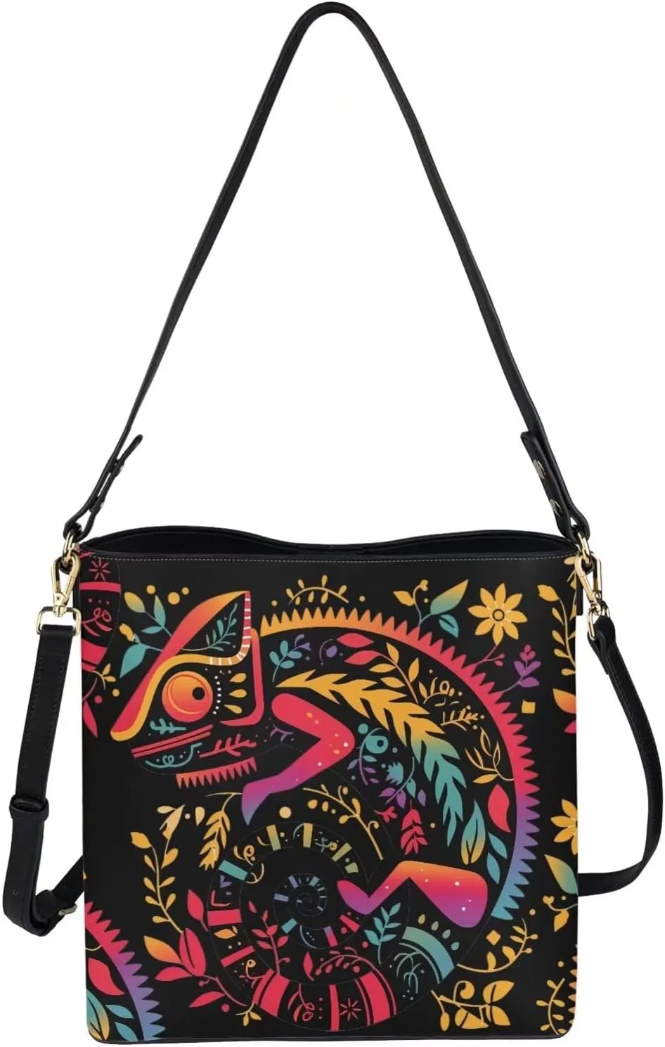 Bucket Bags Purses for Women with Adjustable Strap, Black Cat Print PU Leather Tote Handbags Top Handle Satchel