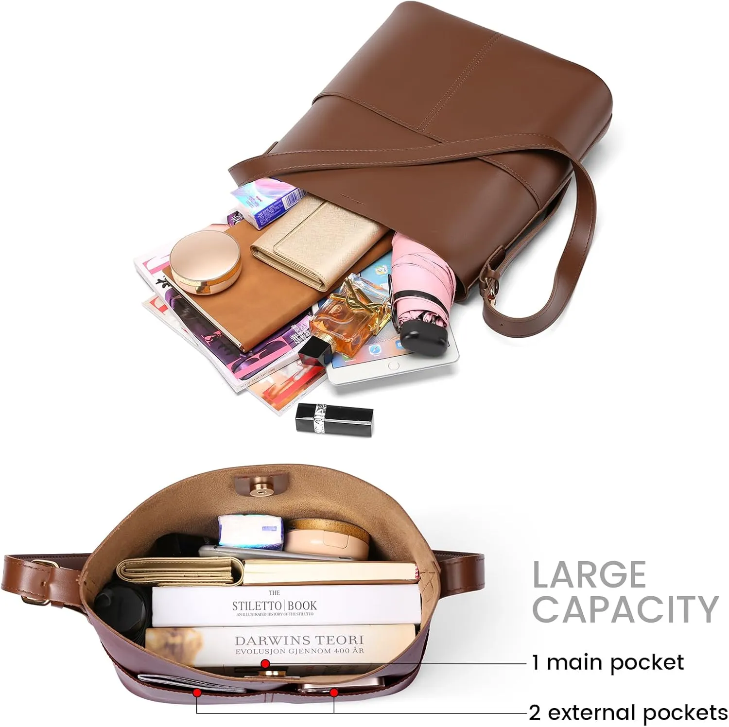Bucket Hobo Bags for Women, Vegan Leather Crossbody Shoulder Purse and Large Handbags
