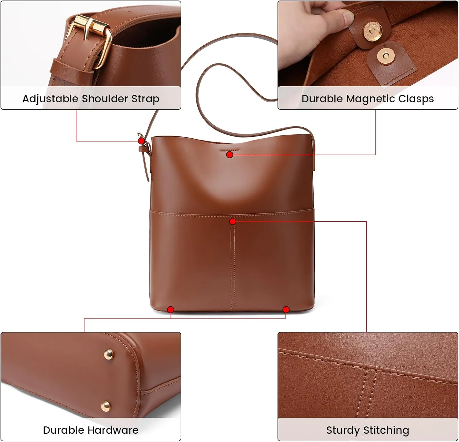 Bucket Hobo Bags for Women, Vegan Leather Crossbody Shoulder Purse and Large Handbags