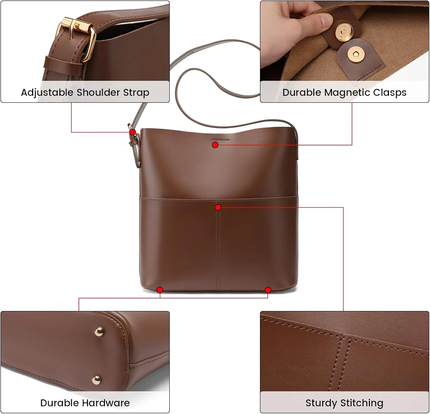 Bucket Hobo Bags for Women, Vegan Leather Crossbody Shoulder Purse and Large Handbags