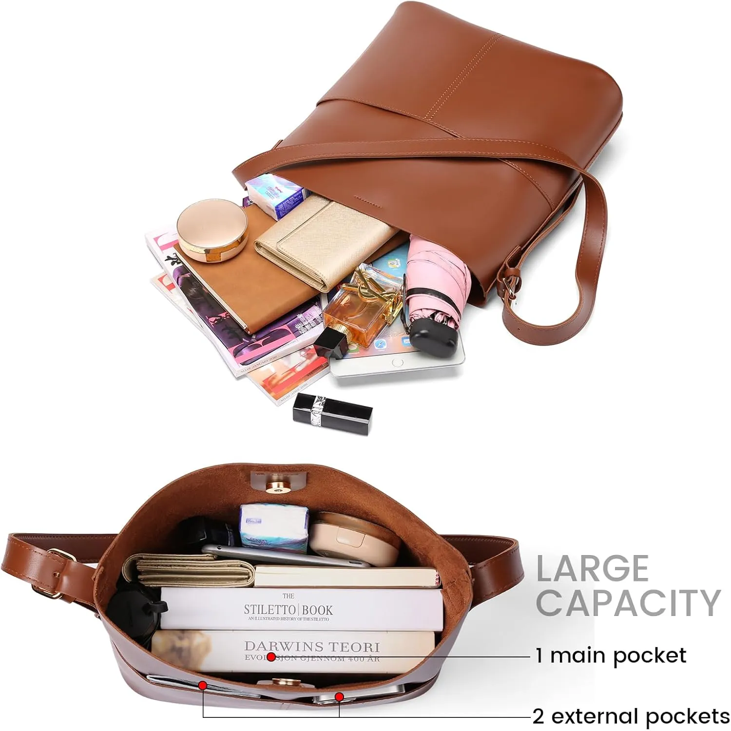 Bucket Hobo Bags for Women, Vegan Leather Crossbody Shoulder Purse and Large Handbags
