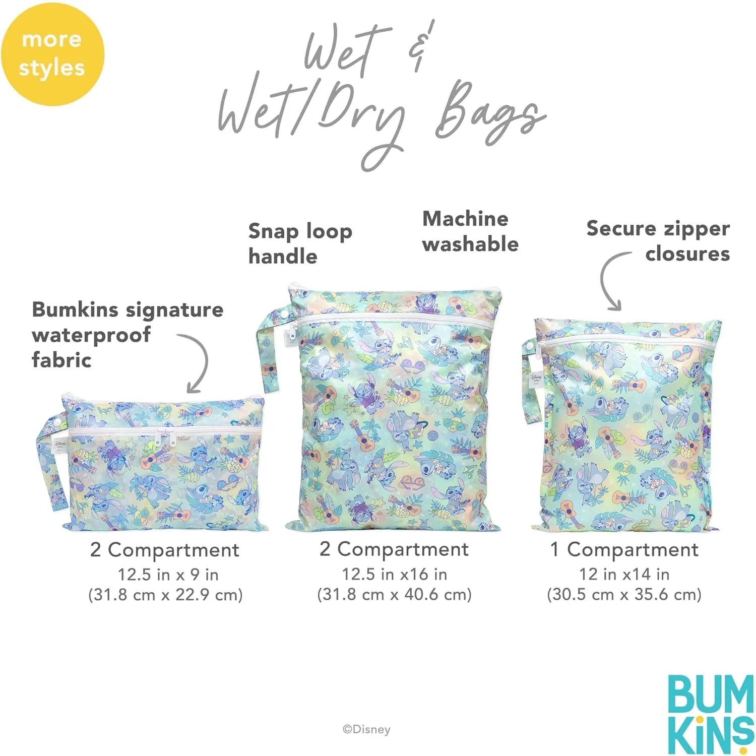 Bumkins Disney Waterproof Wet Bag and Wet Dry Clutch Bags for Baby, Travel, Swim Suit, Cloth Diapers, Pump Parts, Pool, Gym Clothes, Toiletry, Hook to Stroller, Packing, 2-pc Mickey and Friends White