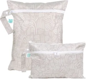 Bumkins Waterproof Wet Bag and Wet Dry Clutch Bags for Baby, Travel, Swim Suit, Cloth Diapers, Pump Parts, Pool, Gym Clothes, Toiletry, Hook to Stroller, Daycare, Zip Packing Pouch, 2-pk Boho Beige