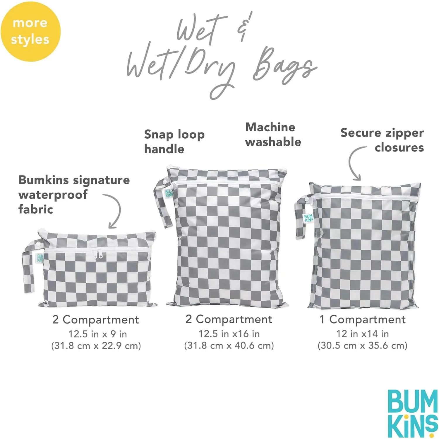 Bumkins Waterproof Wet Bag for Baby, Travel, Swim Suit, Cloth Diapers, Pump Parts, Pool, Beach, Gym Clothes, Toiletry, Hook to Stroller, Daycare, Zipper Reusable Wetdry Packing, 2-pk Cactus and Arrows