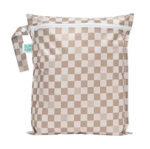 Bumkins Waterproof Wet Bag for Baby, Travel, Swim Suit, Cloth Diapers, Pump Parts, Pool, Beach, Gym Clothes, Toiletry, Hook to Stroller, Daycare, Zipper Reusable Wetdry Packing Pouch, Beige Check