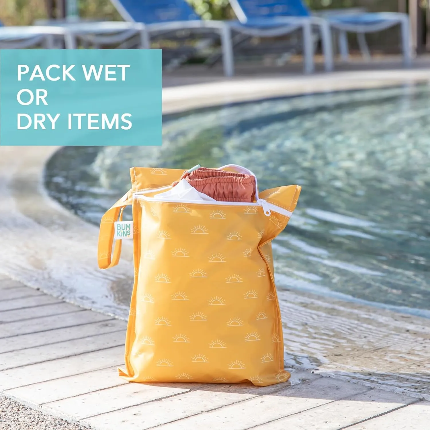 Bumkins Waterproof Wet Bag for Baby, Travel, Swim Suit, Cloth Diapers, Pump Parts, Pool, Beach, Gym Clothes, Toiletry, Hook to Stroller, Daycare, Zipper Reusable Wetdry Packing Pouch, Yellow