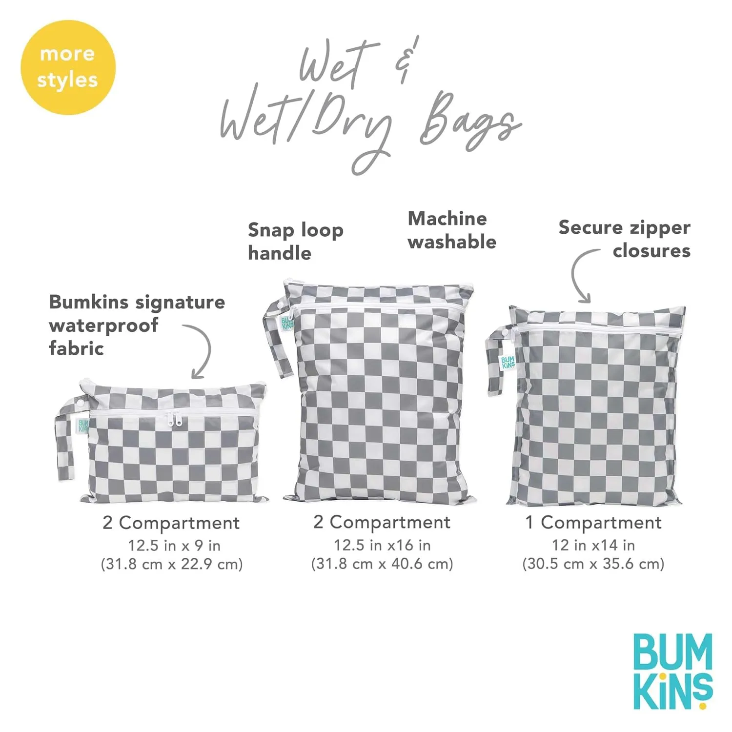 Bumkins Waterproof Wet Bag for Baby, Travel, Swim Suit, Cloth Diapers, Pump Parts, Pool, Beach, Gym Clothes, Toiletry, Hook to Stroller, Daycare, Zipper Reusable Wetdry Packing Pouch, Yellow