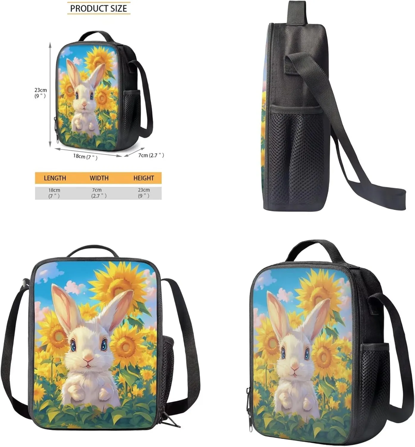 Bunny Girls Backpack Purses for Kids 9-10 Sunflower Girls Bookbag Ages 6-8 with Lunchbox Cute Large Capacity School Bag for Primary Elementary 4 in 1