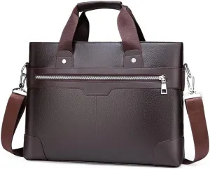 Business Briefcase for Men, PU Leather Laptop Shoulder Bag, Messenger Handbag for Work & Travel (Brown)