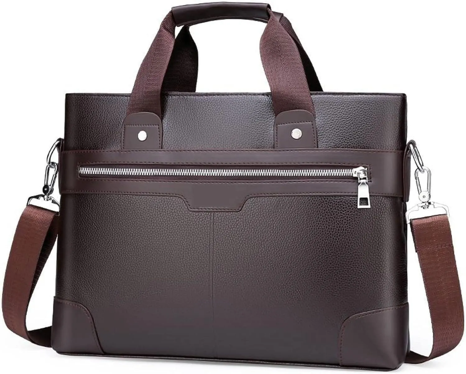 Business Briefcase for Men, PU Leather Laptop Shoulder Bag, Messenger Handbag for Work & Travel (Brown)