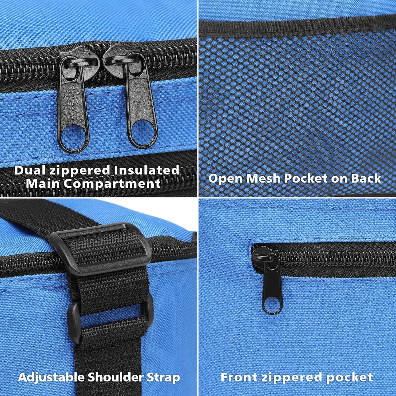 BuyAgain Lunch Bag, 600D Poly Small 6 Can Insulated Reusable Lunch Cooler Bag PEVA Water-resistant Lining for Women Men Adult Work, Blue