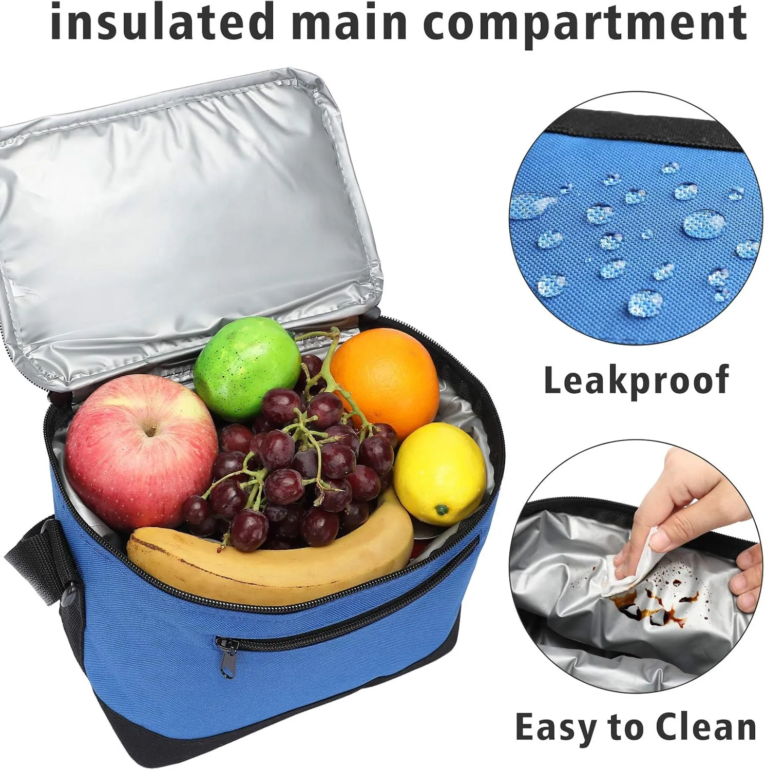 BuyAgain Lunch Bag, 600D Poly Small 6 Can Insulated Reusable Lunch Cooler Bag PEVA Water-resistant Lining for Women Men Adult Work, Blue