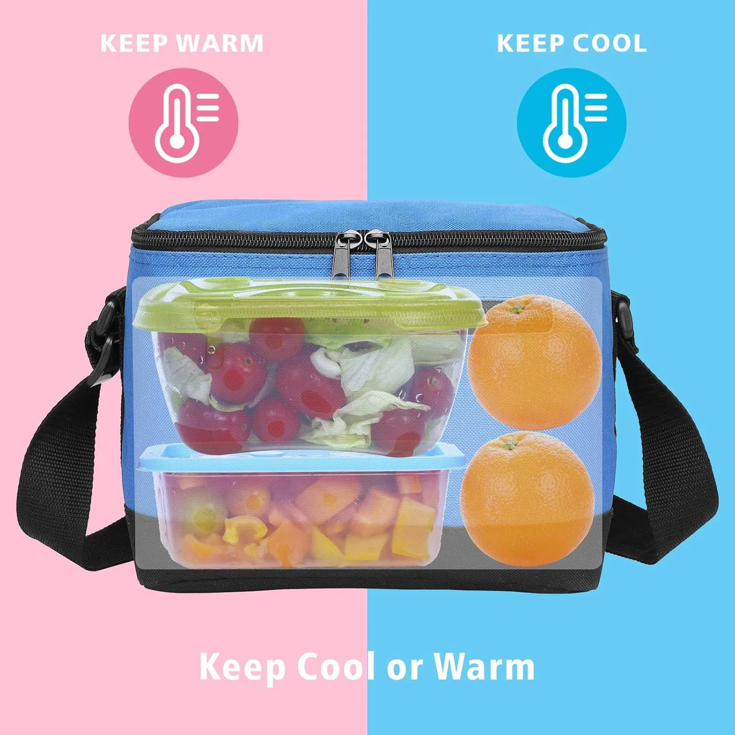 BuyAgain Lunch Bag, 600D Poly Small 6 Can Insulated Reusable Lunch Cooler Bag PEVA Water-resistant Lining for Women Men Adult Work, Blue