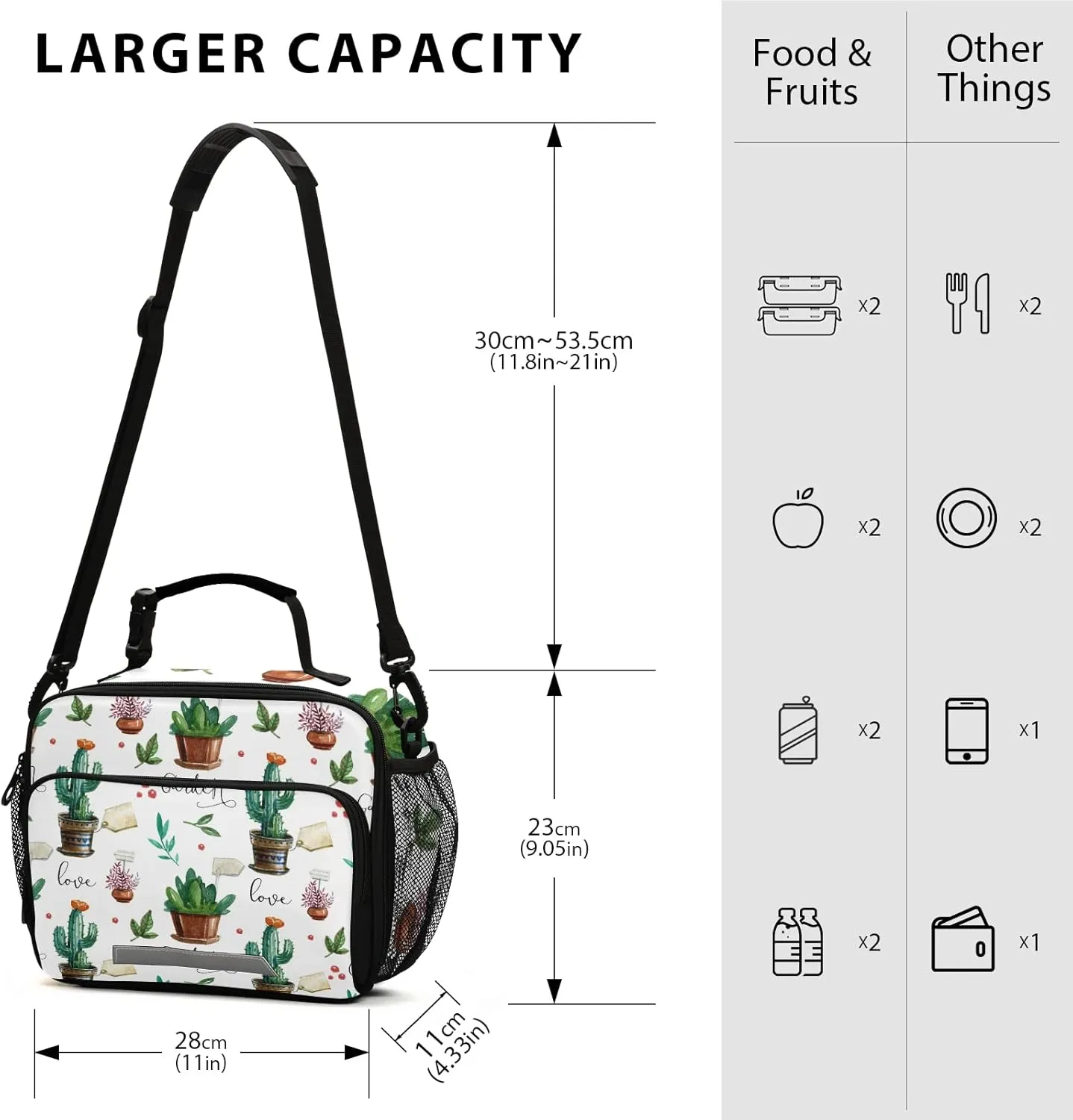 Cactus Succulents Lunch Bags for Women Floral Leaves kids Lunch Box Insulated Thermal Cooler Bag Reusable Organizer Tote Lunch Bag with Adjustable Shoulder Strap for Work Picnic Beach Sporting