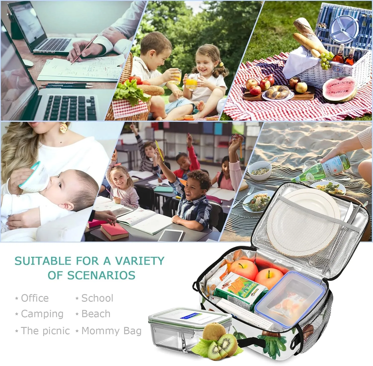 Cactus Succulents Lunch Bags for Women Floral Leaves kids Lunch Box Insulated Thermal Cooler Bag Reusable Organizer Tote Lunch Bag with Adjustable Shoulder Strap for Work Picnic Beach Sporting