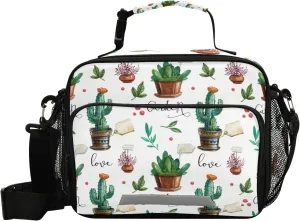 Cactus Succulents Lunch Bags for Women Floral Leaves kids Lunch Box Insulated Thermal Cooler Bag Reusable Organizer Tote Lunch Bag with Adjustable Shoulder Strap for Work Picnic Beach Sporting