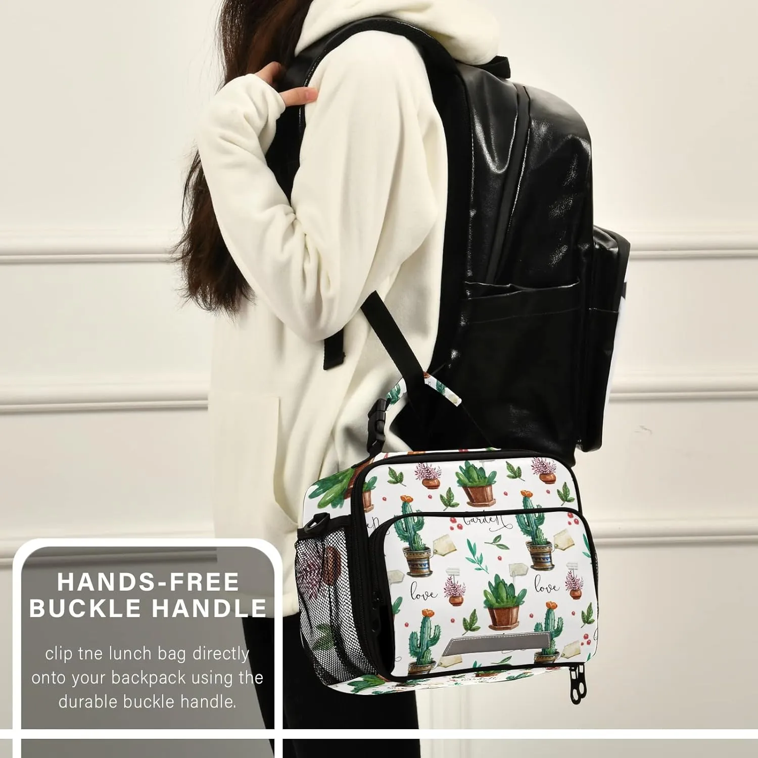 Cactus Succulents Lunch Bags for Women Floral Leaves kids Lunch Box Insulated Thermal Cooler Bag Reusable Organizer Tote Lunch Bag with Adjustable Shoulder Strap for Work Picnic Beach Sporting