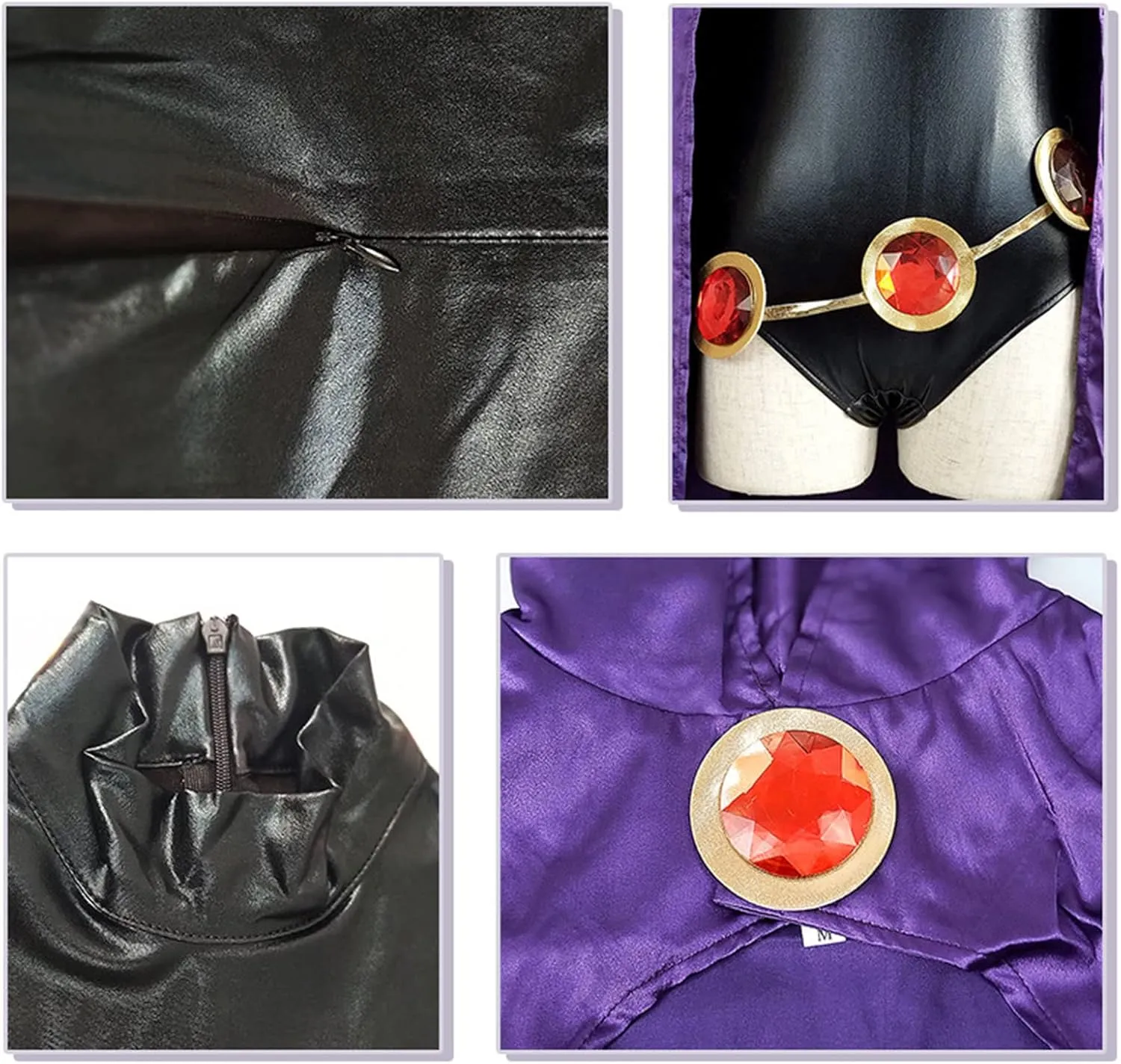 CAFELE Teenager Titans Raven Costume Jumpsuit with Cape Cloak Hood Red Gem Belt Halloween Cosplay Suit for Adult Women