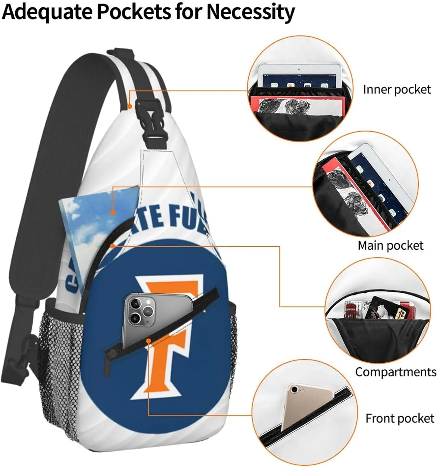 Cal State Fullerton Titans Crossbody Backpack Chest Shoulder Bag Lightweight One Strap Travel Hiking Daypack