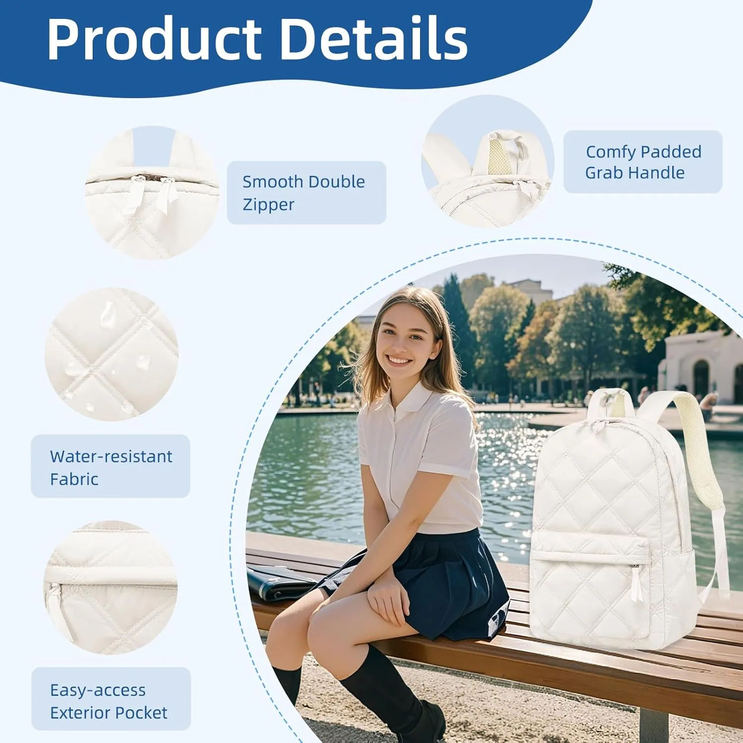 CAMTOP Backpack for Women Travel Backpack Qualited Girls Backpacks for School Lightweight Water-Resistant Casual Daypack Backpacks (Beige)