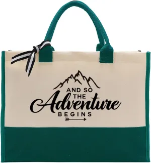 Canvas Bag Gift, Cotton Canvas Tote Bag, Inspirational Gift, Canvas Tote Bags for Women, Womens Weekend Bag, Reusable Grocery Bags for Picnic Shopping Holiday Camping, And So the Adventure Begins B