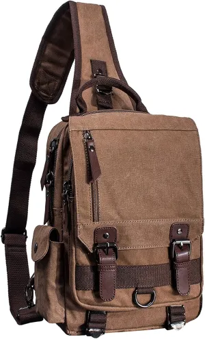 Canvas Cross Body Messenger Bag for Men Women Sling Shouler Backpack Travel Rucksack
