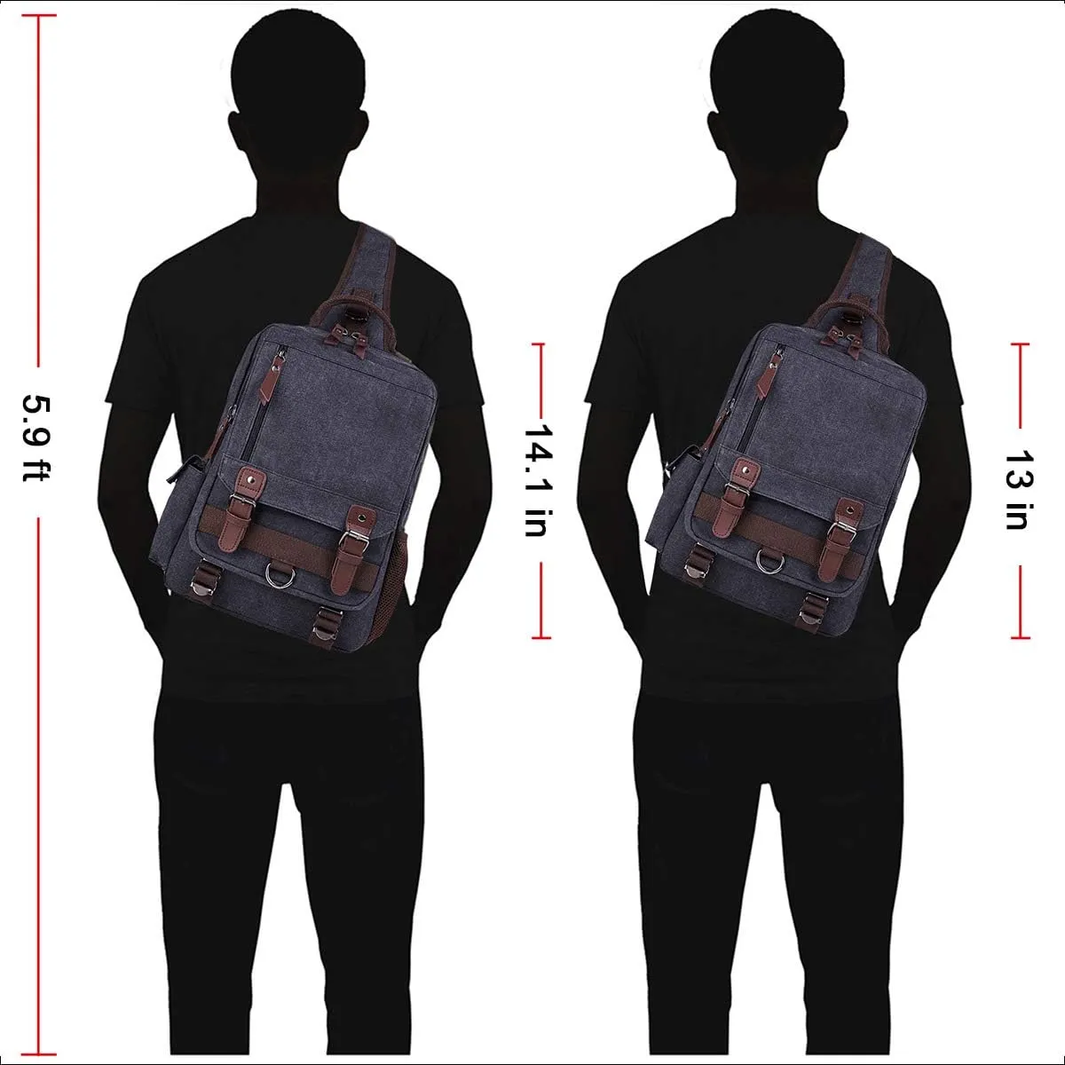 Canvas Cross Body Messenger Bag for Men Women Sling Shouler Backpack Travel Rucksack