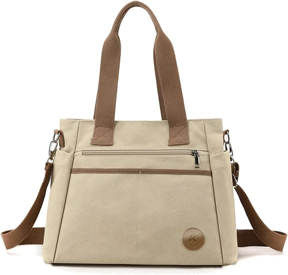 Canvas Crossbody Bag for Women Casual Shoulder Bag Multi-Pockets Tote Handbag Top Handle Bag Large Messenger Bag