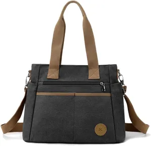 Canvas Crossbody Bag for Women Casual Shoulder Bag Multi-Pockets Tote Handbag Top Handle Bag Large Messenger Bag