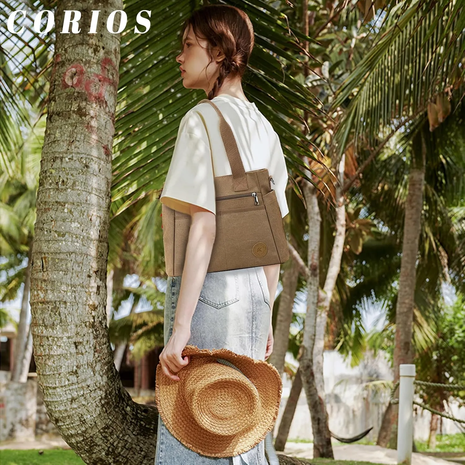 Canvas Crossbody Bag for Women Casual Shoulder Bag Multi-Pockets Tote Handbag Top Handle Bag Large Messenger Bag