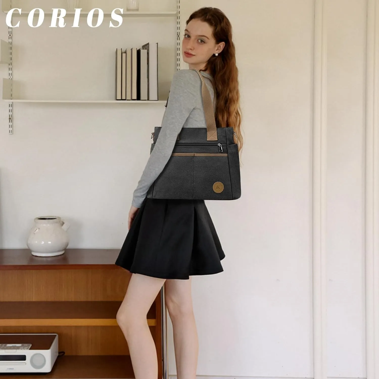 Canvas Crossbody Bag for Women Casual Shoulder Bag Multi-Pockets Tote Handbag Top Handle Bag Large Messenger Bag