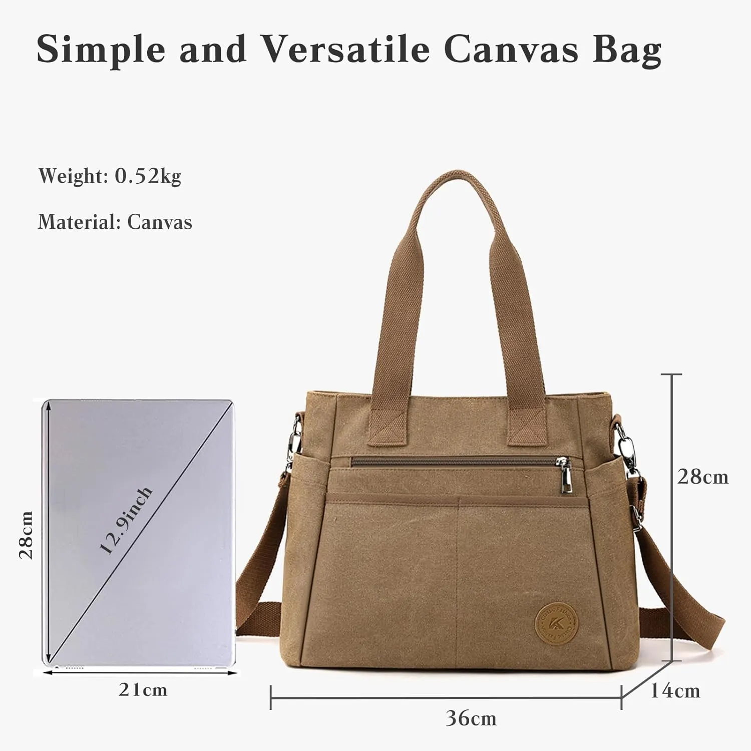 Canvas Crossbody Bag for Women Casual Shoulder Bag Multi-Pockets Tote Handbag Top Handle Bag Large Messenger Bag