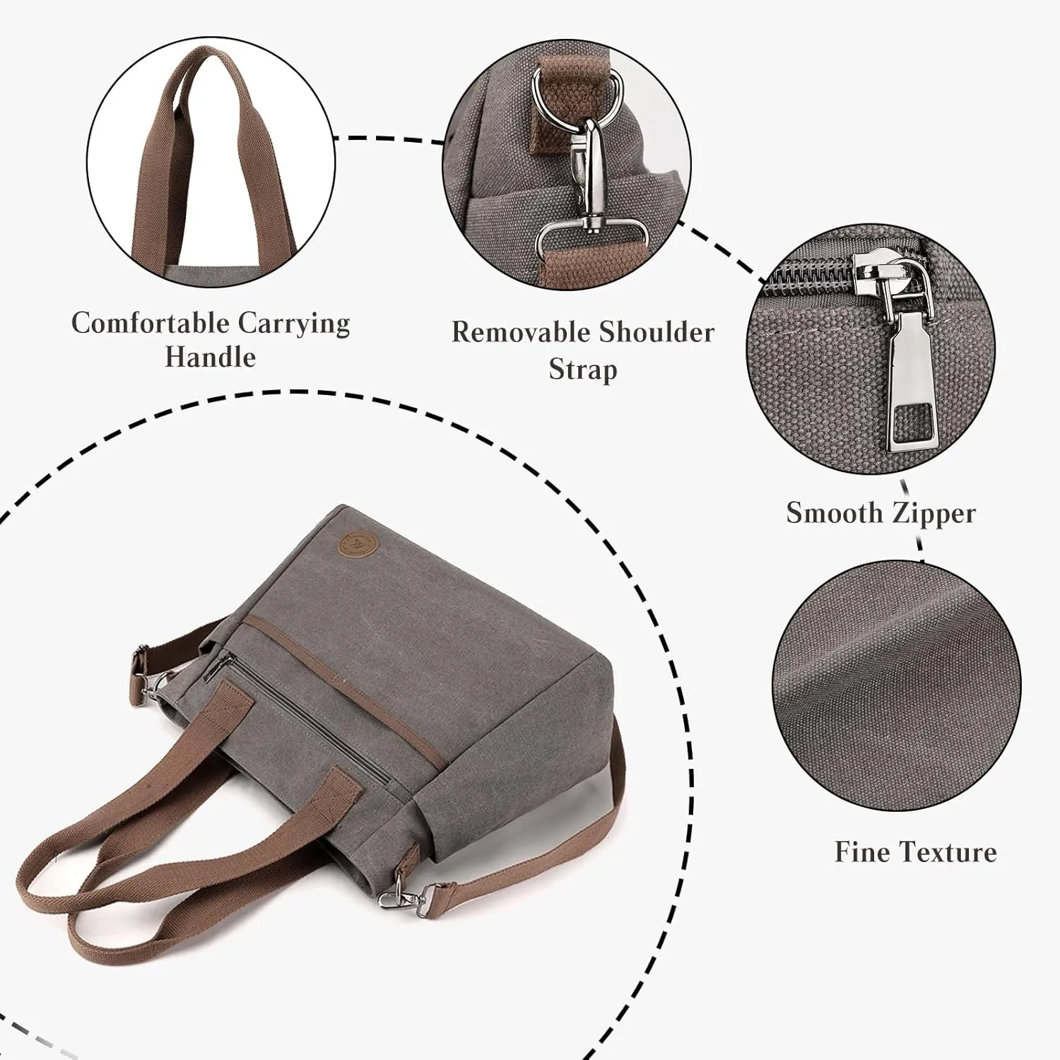 Canvas Crossbody Bag for Women Casual Shoulder Bag Multi-Pockets Tote Handbag Top Handle Bag Large Messenger Bag