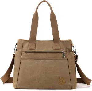 Canvas Crossbody Bag for Women Casual Shoulder Bag Multi-Pockets Tote Handbag Top Handle Bag Large Messenger Bag