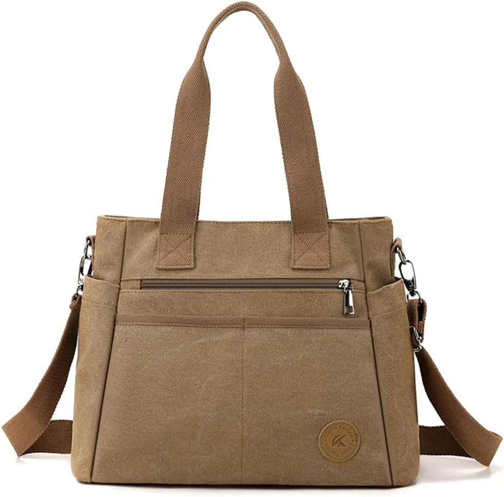 Canvas Crossbody Bag for Women Casual Shoulder Bag Multi-Pockets Tote Handbag Top Handle Bag Large Messenger Bag